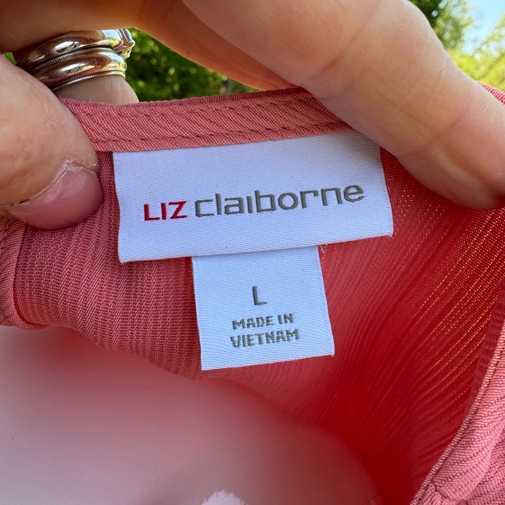 Liz Clairborne Short Sleeve Pink Blouse Size L Flutter Sleeves - Picture 6 of 10